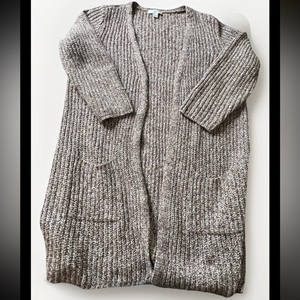 CJ Banks Knit Long Cardigan  Womens 2x Thick Chunky Heavy Brownish Multicolored